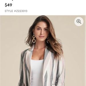 Striped Linen Blazer - Gray, White, Pink